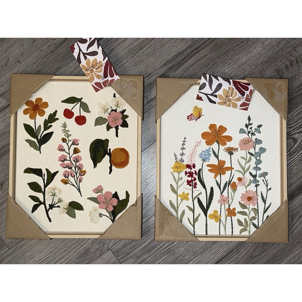 BP‎ Woven Wall Art Wildflowers Meadow Embroiderey Cottagecore 14.5"X 11.75" Set